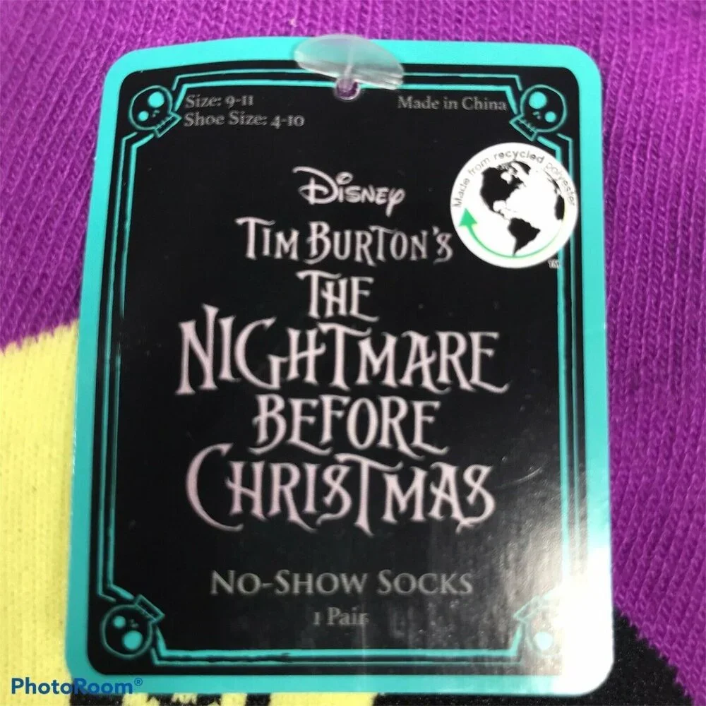 2 Pair Disney Socks Size 9-11 No Show Nightmare Before Christmas Black New